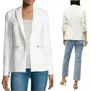 Veronica Beard Iconic Scuba Dickey Jacket Blazer Size 6 White Zipper Pockets